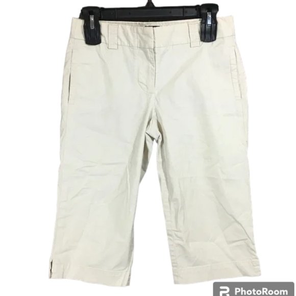 J. CREW Favorite Fit Capri Bermuda Shorts Womens Sz 0 Tan Stretch Button Hook - Picture 1 of 11